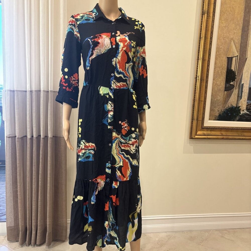 Desigual Multicolor Abstract Print Button-Front Midi Dress - large